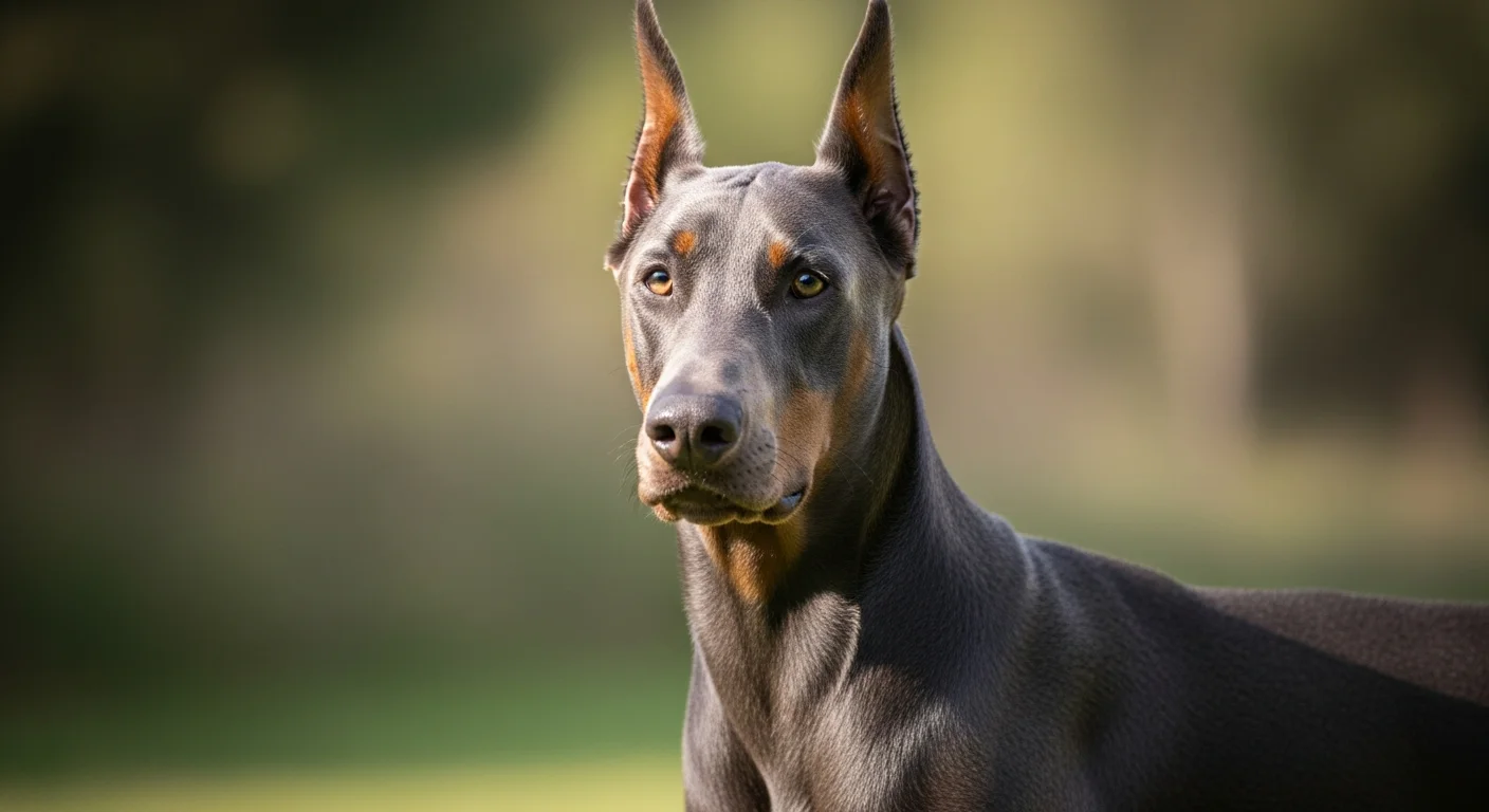 Blue Dobermann showing the distinctive steel-blue diluted coat