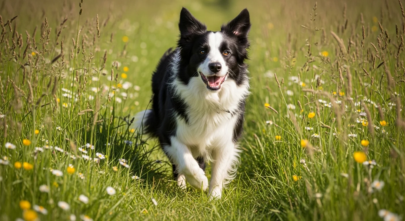 Border Collie demonstrating coat color inheritance patterns in action